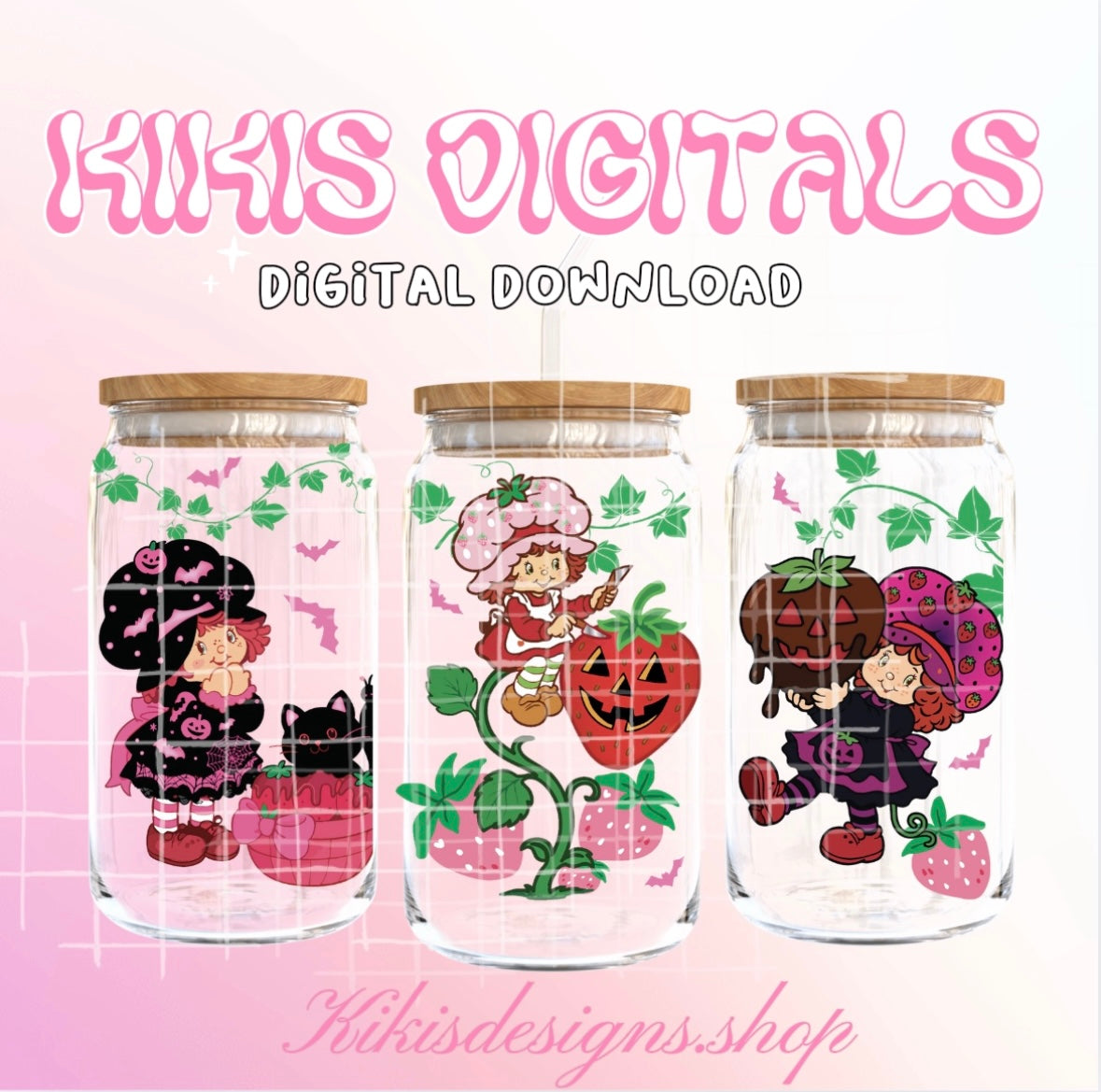 Strawberry Shortcake X Halloween Glass Can Wrap | 16 oz Libby Glass Wrap | Digital Download
