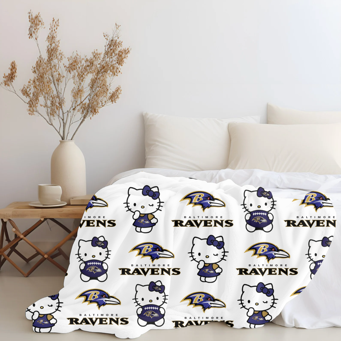 Hello Kitty x Baltimore Ravens Plush Throw Blanket