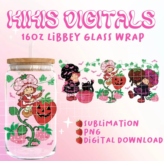 Strawberry Shortcake X Halloween Glass Can Wrap | 16 oz Libby Glass Wrap | Digital Download