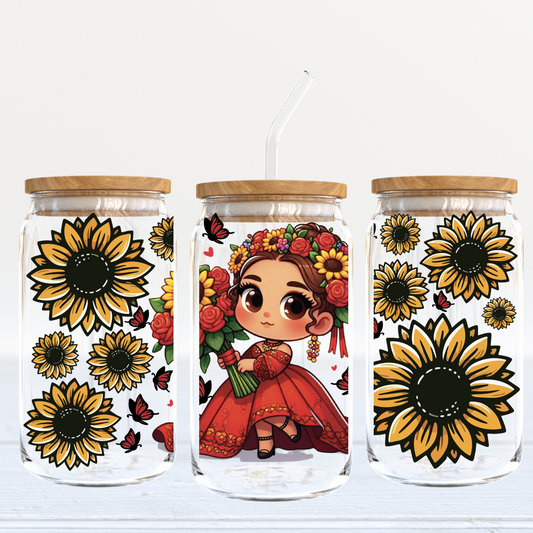 Frida Kahlo Sunflower Glass Can Wrap | Digital Download